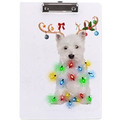 West Highland White Terrier Dog Snow T- Shirt West Highland White Terrier Dog Snow Reindeer Santa Ha A4 Acrylic Clipboard by ZUXUMI