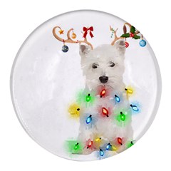 West Highland White Terrier Dog Snow T- Shirt West Highland White Terrier Dog Snow Reindeer Santa Ha Round Glass Fridge Magnet (4 Pack) by ZUXUMI