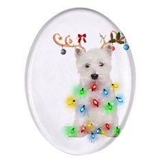 West Highland White Terrier Dog Snow T- Shirt West Highland White Terrier Dog Snow Reindeer Santa Ha Oval Glass Fridge Magnet (4 Pack) by ZUXUMI