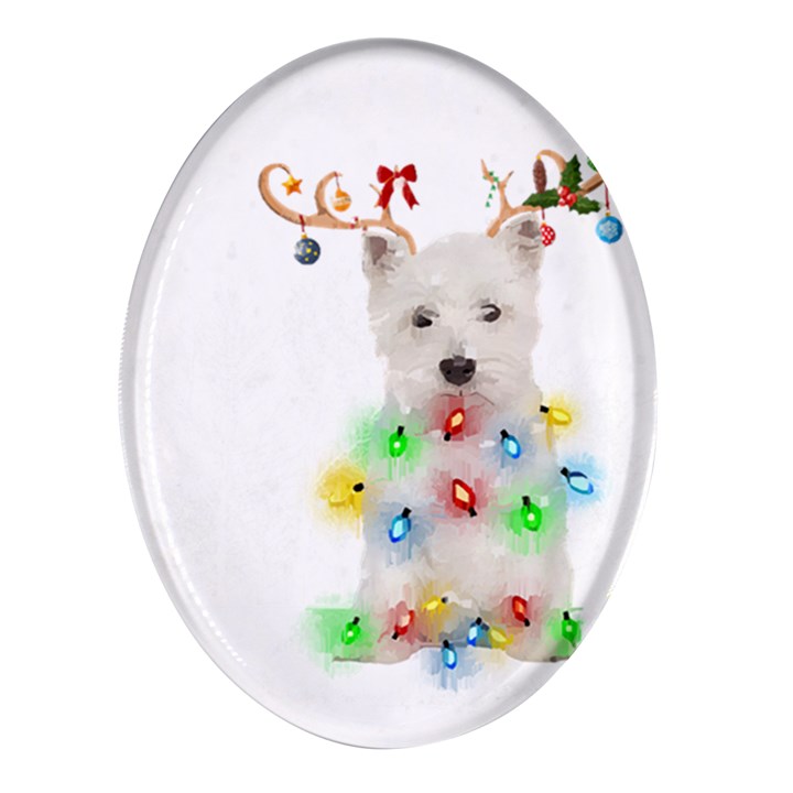 West Highland White Terrier Dog Snow T- Shirt West Highland White Terrier Dog Snow Reindeer Santa Ha Oval Glass Fridge Magnet (4 pack)