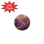 Floral Blossoms  1  Mini Buttons (100 pack)  Front