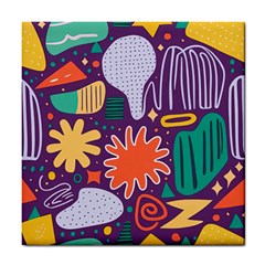 Colorful Shapes On A Purple Background Tile Coaster by LalyLauraFLM