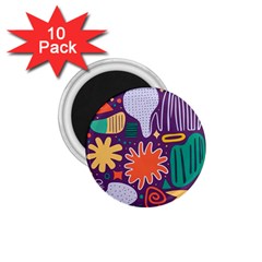 Colorful Shapes On A Purple Background 1 75  Magnets (10 Pack)  by LalyLauraFLM