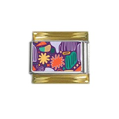 Colorful Shapes On A Purple Background Gold Trim Italian Charm (9mm) by LalyLauraFLM