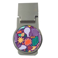 Colorful Shapes On A Purple Background Money Clips (round)  by LalyLauraFLM