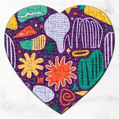 Colorful Shapes On A Purple Background Jigsaw Puzzle (heart) by LalyLauraFLM