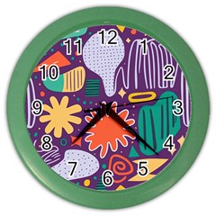 Colorful Shapes On A Purple Background Color Wall Clock by LalyLauraFLM