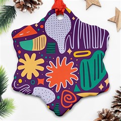 Colorful Shapes On A Purple Background Ornament (snowflake) by LalyLauraFLM