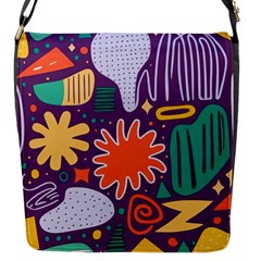 Colorful Shapes On A Purple Background Flap Closure Messenger Bag (s) by LalyLauraFLM