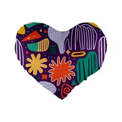 Colorful Shapes On A Purple Background Standard 16  Premium Flano Heart Shape Cushions by LalyLauraFLM