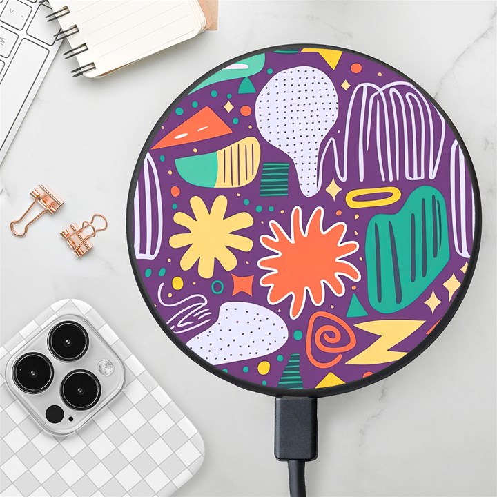 Colorful Shapes On A Purple Background Wireless Fast Charger(Black)