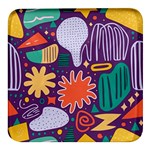 Colorful Shapes On A Purple Background Square Glass Fridge Magnet (4 pack) Front