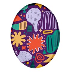 Colorful Shapes On A Purple Background Oval Glass Fridge Magnet (4 Pack)