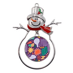 Colorful Shapes On A Purple Background Metal Snowman Ornament by LalyLauraFLM