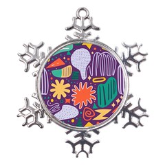 Colorful Shapes On A Purple Background Metal Large Snowflake Ornament by LalyLauraFLM