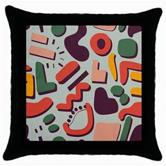 Shapes In Retro Colors On A Green Background Throw Pillow Case (black) by LalyLauraFLM