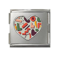 Shapes In Retro Colors On A Green Background Mega Link Heart Italian Charm (18mm)