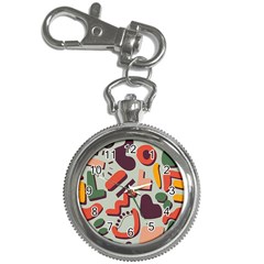 Shapes In Retro Colors On A Green Background Key Chain Watches