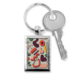 Shapes In Retro Colors On A Green Background Key Chain (rectangle) by LalyLauraFLM