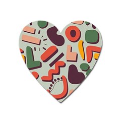 Shapes In Retro Colors On A Green Background Heart Magnet by LalyLauraFLM