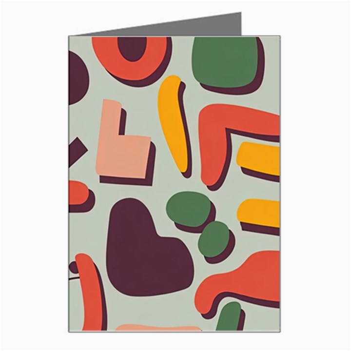 Shapes In Retro Colors On A Green Background Greeting Card