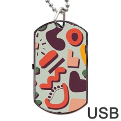 Shapes In Retro Colors On A Green Background Dog Tag Usb Flash (two Sides) by LalyLauraFLM