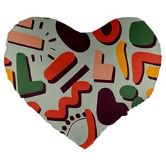 Shapes In Retro Colors On A Green Background Large 19  Premium Heart Shape Cushions by LalyLauraFLM