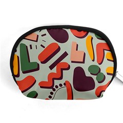 Shapes In Retro Colors On A Green Background Accessory Pouch (medium) by LalyLauraFLM