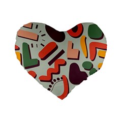 Shapes In Retro Colors On A Green Background Standard 16  Premium Flano Heart Shape Cushions by LalyLauraFLM