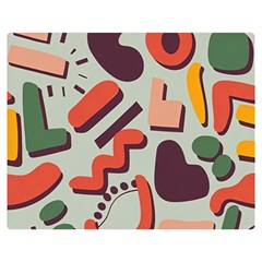 Shapes In Retro Colors On A Green Background Two Sides Premium Plush Fleece Blanket (medium) by LalyLauraFLM