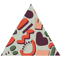 Shapes In Retro Colors On A Green Background Wooden Puzzle Triangle by LalyLauraFLM