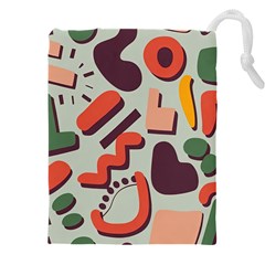 Shapes In Retro Colors On A Green Background Drawstring Pouch (4xl) by LalyLauraFLM