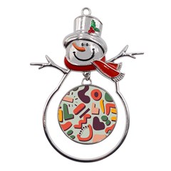 Shapes In Retro Colors On A Green Background Metal Snowman Ornament by LalyLauraFLM