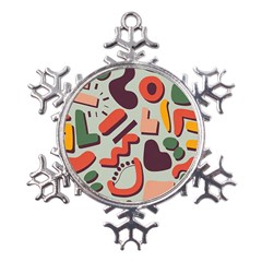 Shapes In Retro Colors On A Green Background Metal Large Snowflake Ornament by LalyLauraFLM