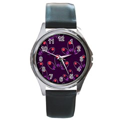 Petal Dot Seamless Pattern Round Metal Watch