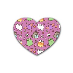 Pusheen Cat Rubber Heart Coaster (4 Pack)