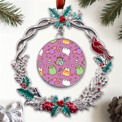 Pusheen Cat Metal X mas Wreath Holly Leaf Ornament by Pakjumat