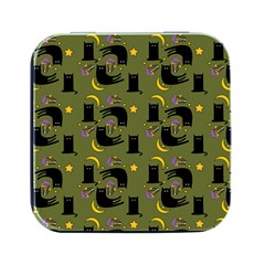 Cat Cartoon Cats Animal Pattern Square Metal Box (black)