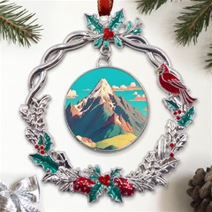 Mountain Mount Fuji Metal X mas Wreath Holly Leaf Ornament by Pakjumat