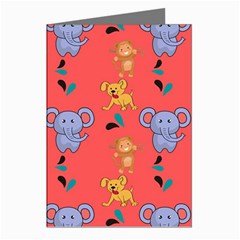 Elephant Monkey Dog Cartoon Greeting Cards (pkg Of 8) by Pakjumat