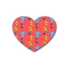 Elephant Monkey Dog Cartoon Rubber Coaster (heart) by Pakjumat