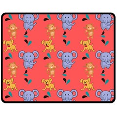 Elephant Monkey Dog Cartoon Two Sides Fleece Blanket (medium) by Pakjumat