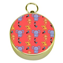 Elephant Monkey Dog Cartoon Gold Compasses