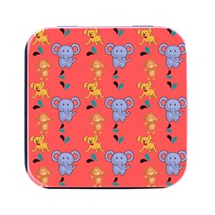 Elephant Monkey Dog Cartoon Square Metal Box (black) by Pakjumat