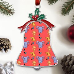 Elephant Monkey Dog Cartoon Metal Holly Leaf Bell Ornament by Pakjumat