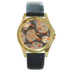 Fox Pattern Round Gold Metal Watch