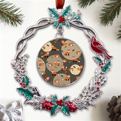 Fox Pattern Metal X mas Wreath Holly Leaf Ornament