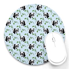 Animal Panda Bamboo Seamless Pattern Round Mousepad by Pakjumat