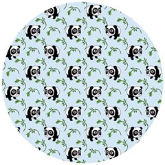 Animal Panda Bamboo Seamless Pattern Wooden Puzzle Round by Pakjumat