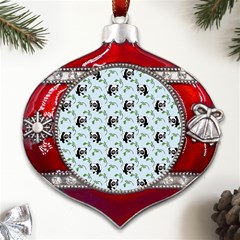 Animal Panda Bamboo Seamless Pattern Metal Snowflake And Bell Red Ornament by Pakjumat